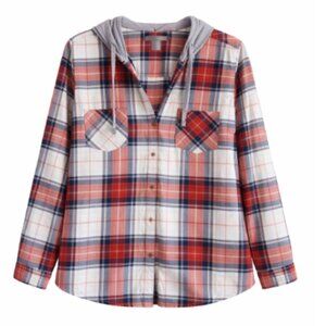 Naturals Plaid Hooded Button-Up Shirt – Size XL